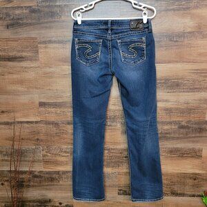 Silver Jeans Womens 28 Lola 17" Straight Embellished Medium Dark Wash Stretch